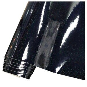 Holographic Mirror Laser Flash Crystal Black PU Faux Leather 1 Roll 12''X53"